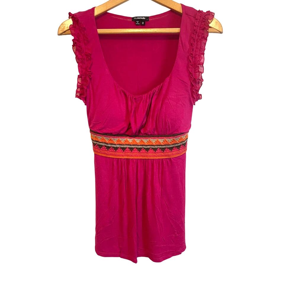 My Michelle pink embroidered babydoll top y2k whimsical padded Size M